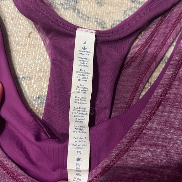 Like new Lululemon workout tank top w/ built in bra - Picture 3 of 3